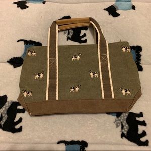 Green and Brown Handbag with Embroidered Dogs